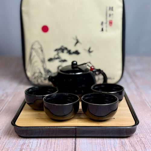 Reise-Teegeschirr-Set "Xi Shi" Keramik (Schwarz) für 4 Personen