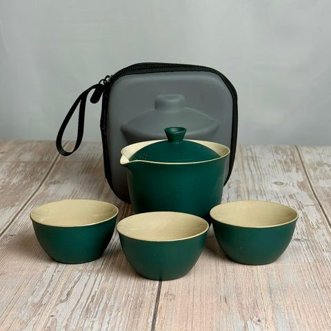 Reise-Teegeschirr-Set Gaiwan und 3 Tassen (Grün)