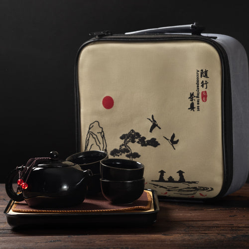 Travel Teaware Set "Xi Shi" Ceramic (Black) for 4 Persons